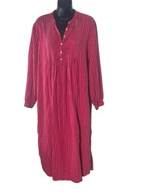 L.L. Bean women’s large dobby pintuck cotton nightgown red cottagecore prairie